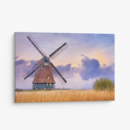 Canvas print historic windmill in golden fields • Wallissimo®