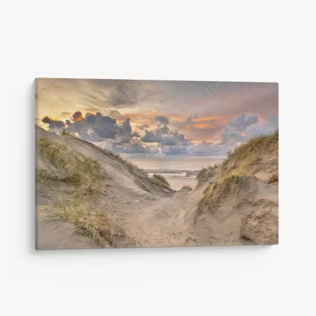 Canvas print sunset over Zeeland dunes • Wallissimo®