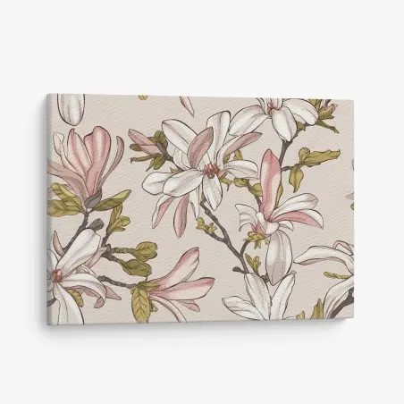 Canvas print blush magnolia botanical pattern • Wallissimo®