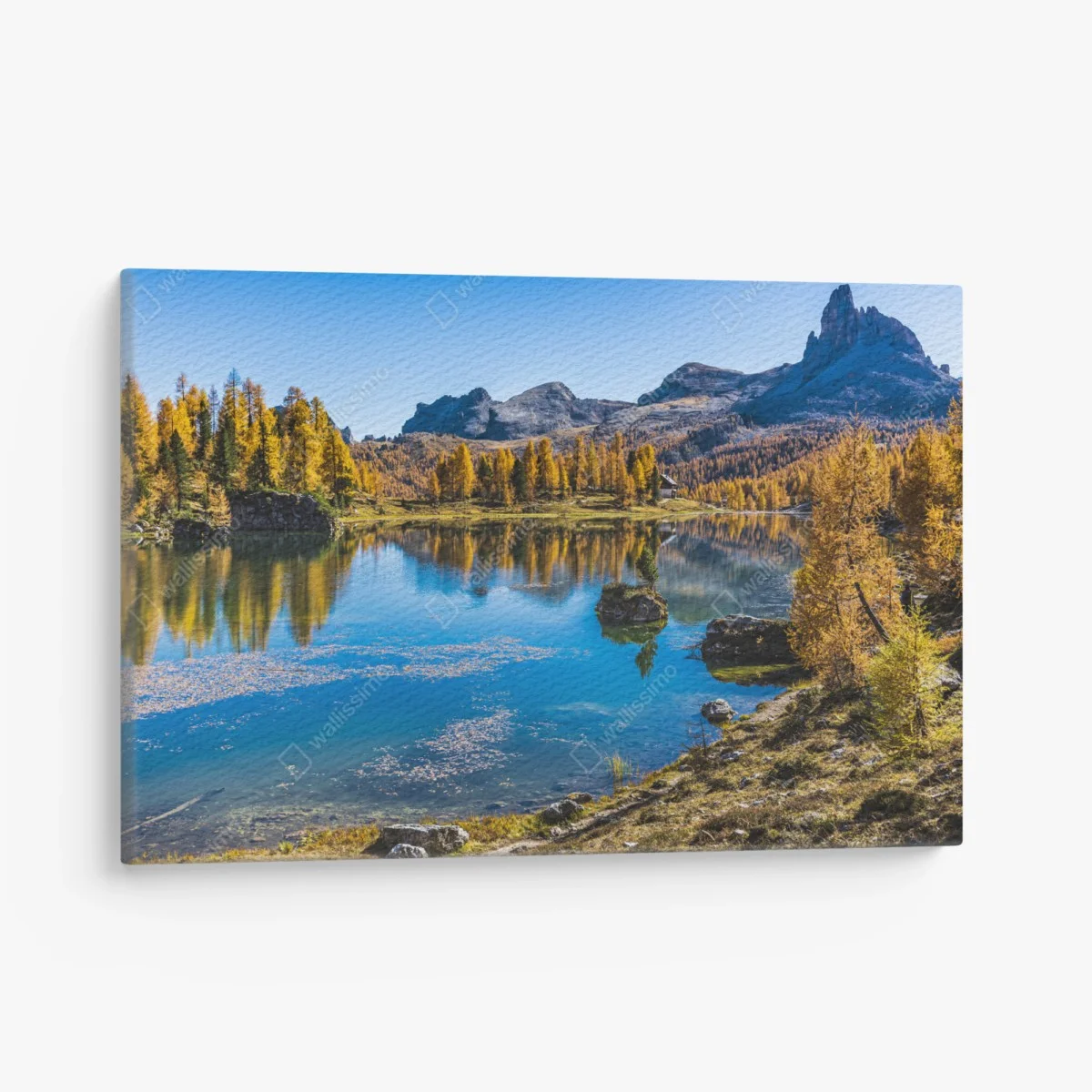 Canvas print autumn alpine lake with mountain reflections ⁕ Wallissimo® Canvas print autumn alpine lake with mountain reflections ⁕ Wallissimo®