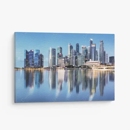 Canvas print modern skyline reflected on water • Wallissimo®