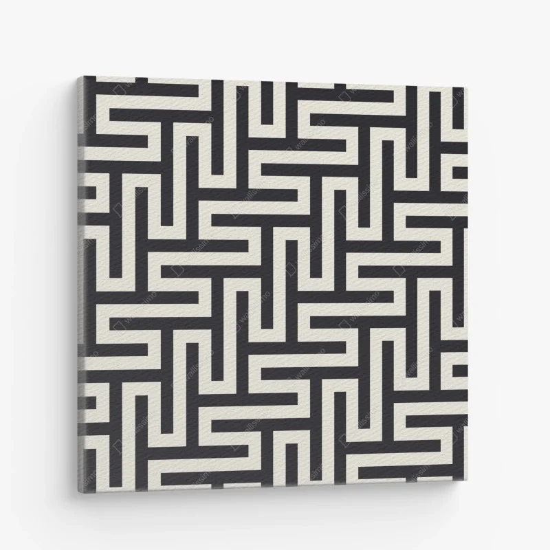 Canvas print geometric maze pattern in beige and black