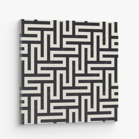 Canvas print geometric maze pattern in beige and black • Wallissimo®