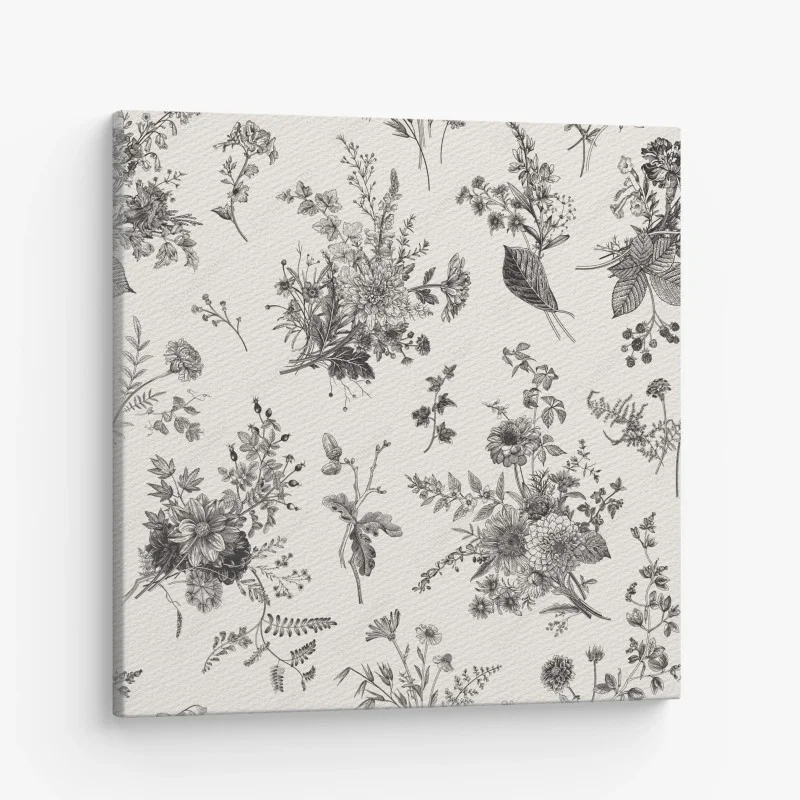 Canvas print classic black and white floral pattern