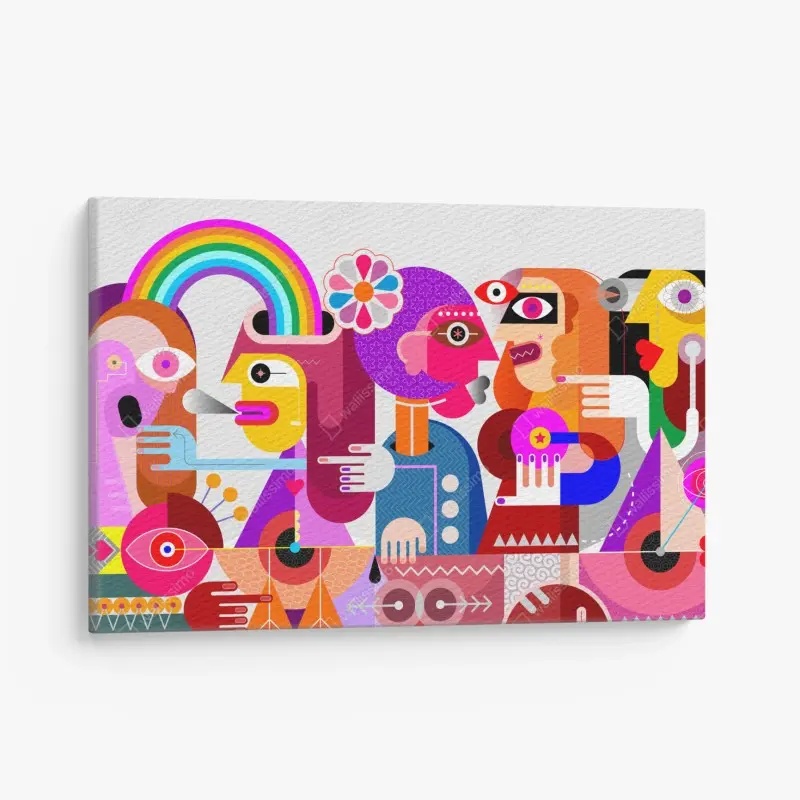 Canvas print man with rainbow riding geometric bird