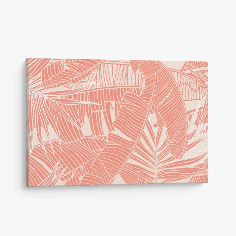 Canvas print coral tropical leaf pattern