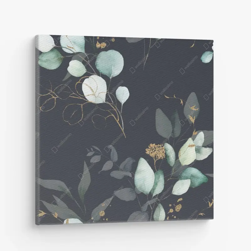 Canvas print eucalyptus watercolor leaves on dark background