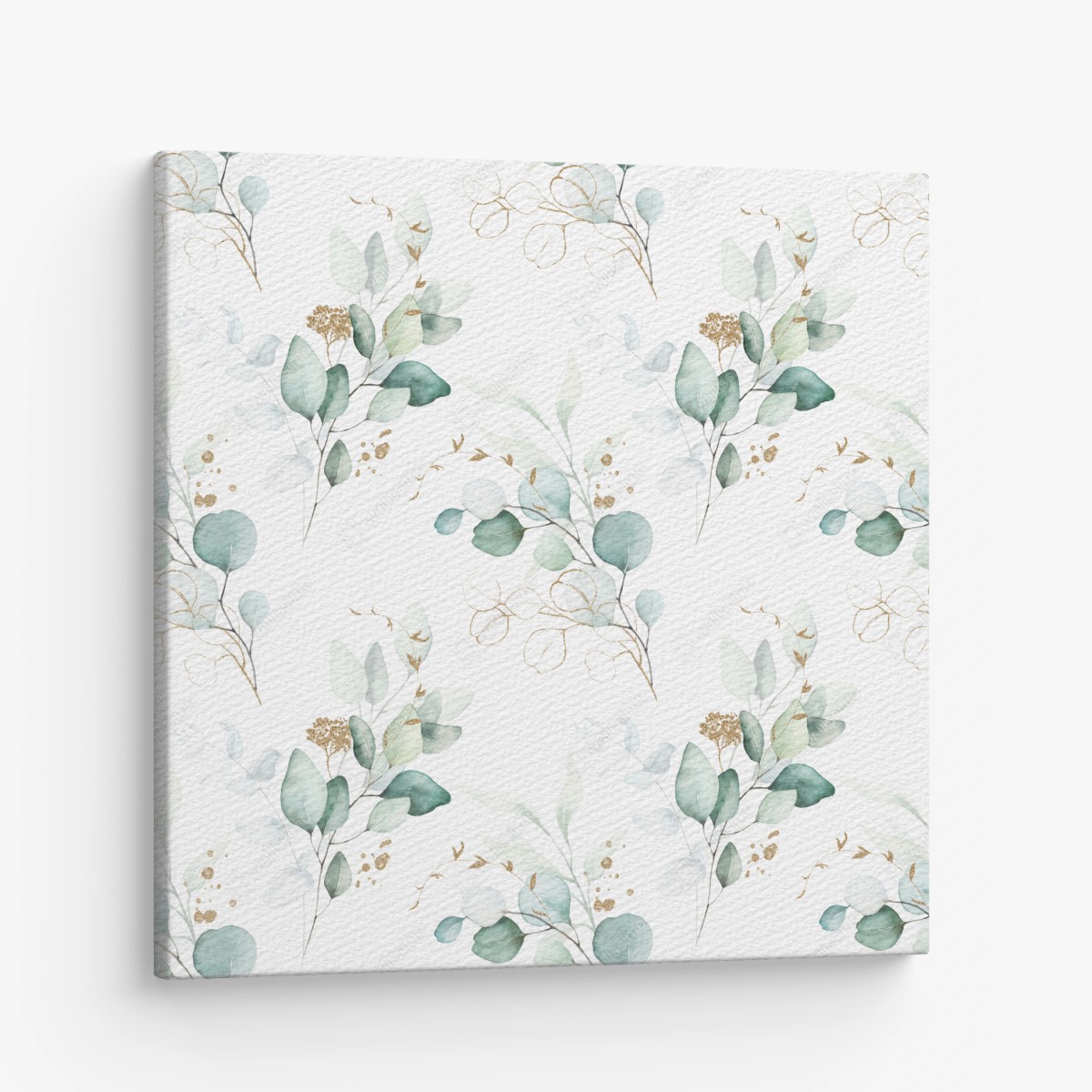 Canvas print green eucalyptus watercolor botanical pattern • Wallissimo®