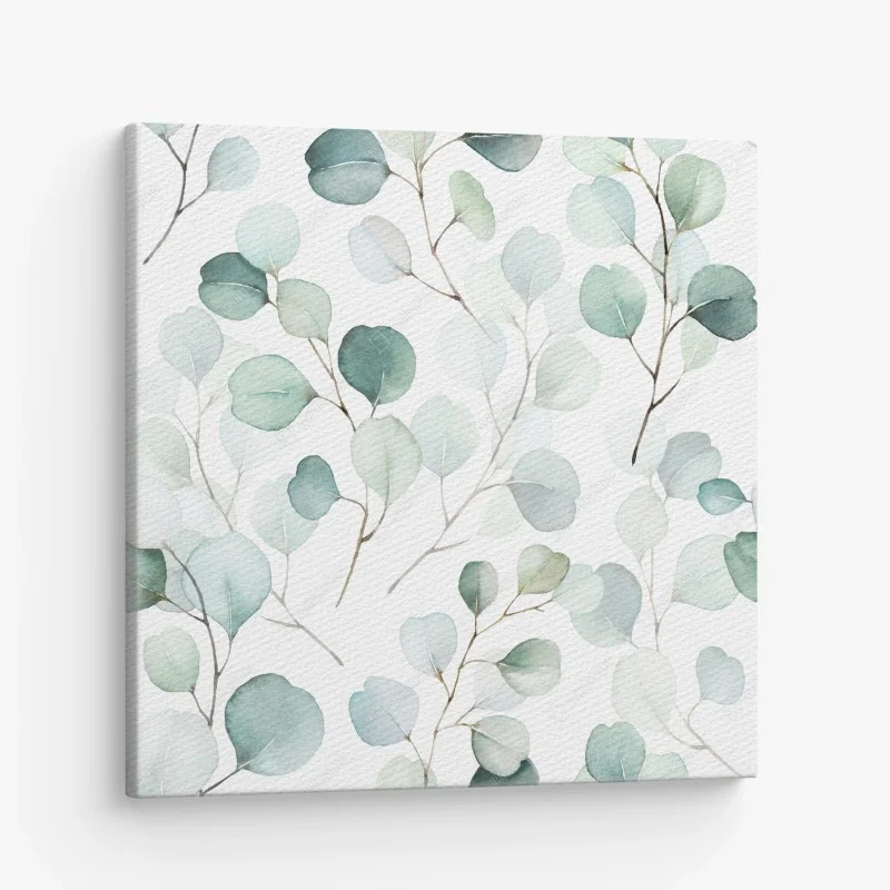 Canvas print soft eucalyptus watercolor leaves pattern