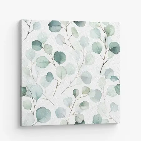 Canvas print soft eucalyptus watercolor leaves pattern • Wallissimo®