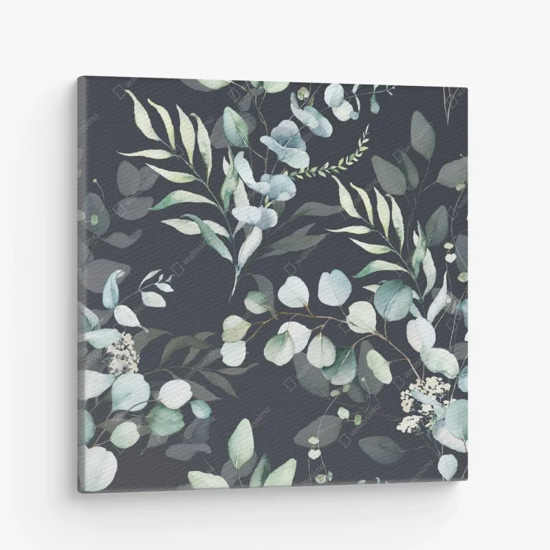 Canvas print eucalyptus watercolor botanical pattern on dark background