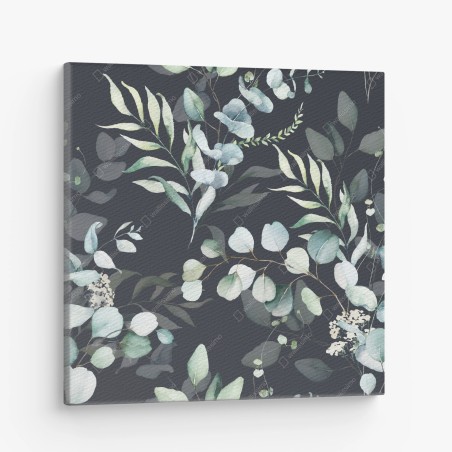 Canvas print eucalyptus watercolor botanical pattern on dark background • Wallissimo®