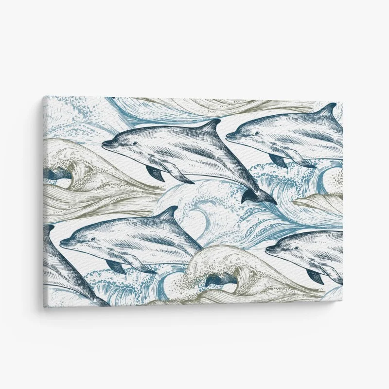 Canvas print vintage dolphins ocean illustration