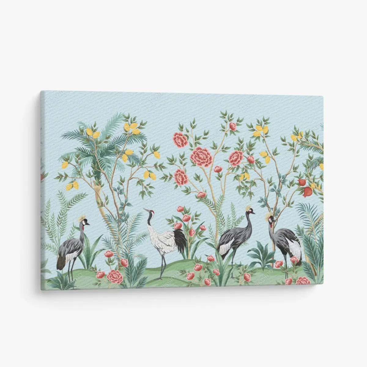 Canvas print elegant crane garden botanical artwork • Wallissimo®