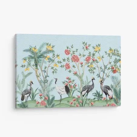 Canvas print elegant crane garden botanical artwork • Wallissimo®