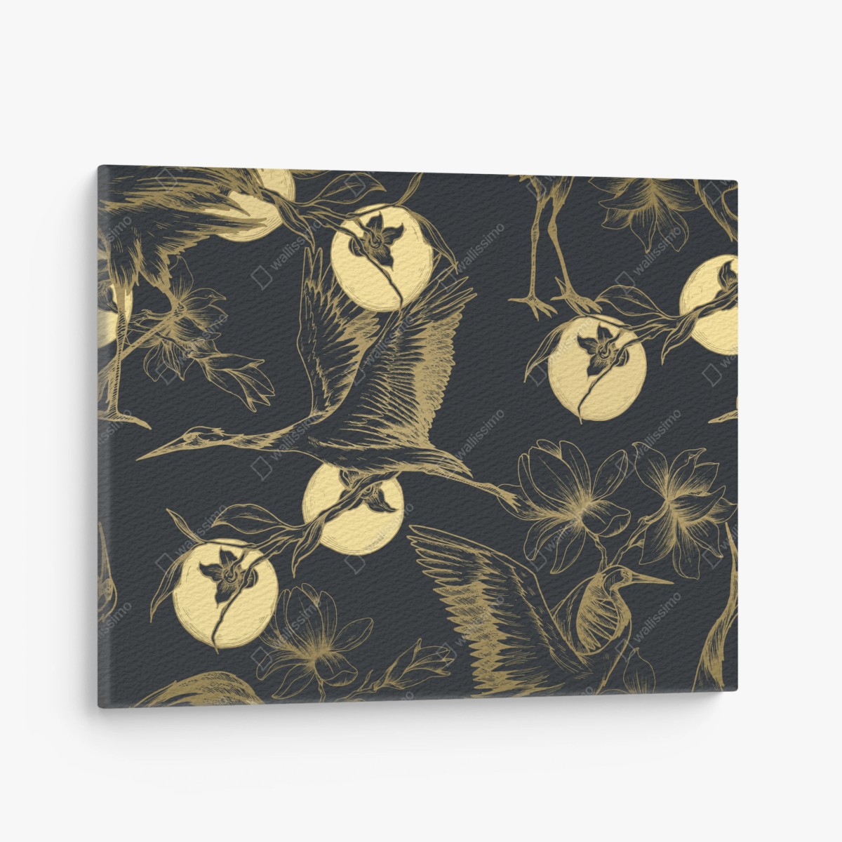 Canvas print golden cranes and moon pattern ⁕ Wallissimo® Canvas print golden cranes and moon pattern ⁕ Wallissimo®