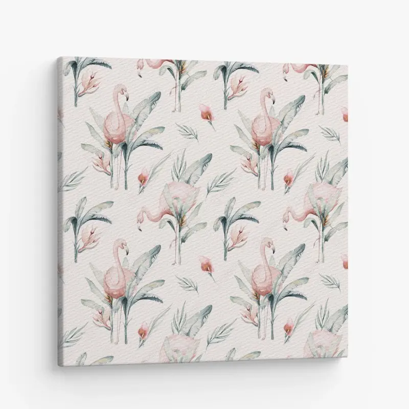 Canvas print watercolor flamingo tropical pattern