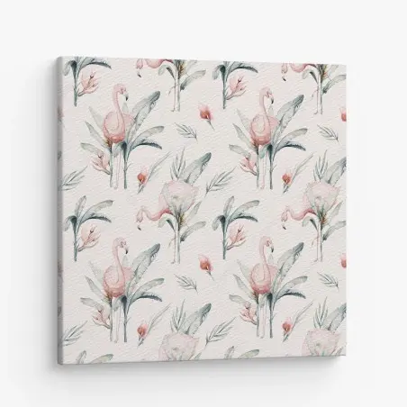 Canvas print watercolor flamingo tropical pattern • Wallissimo®