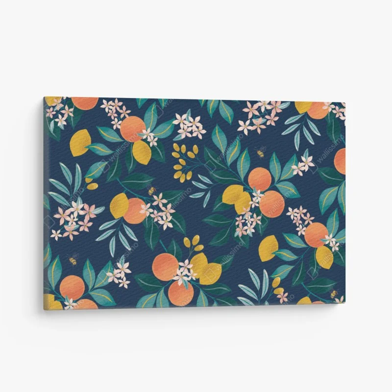 Canvas print citrus blossom botanical pattern on navy