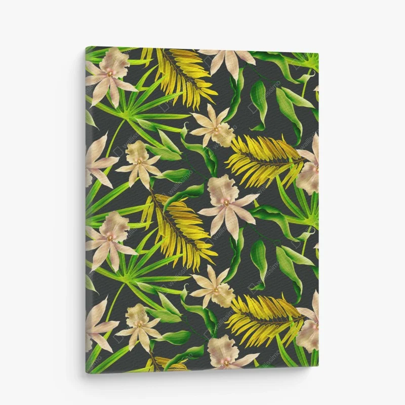 Canvas print tropical orchid floral pattern on dark background