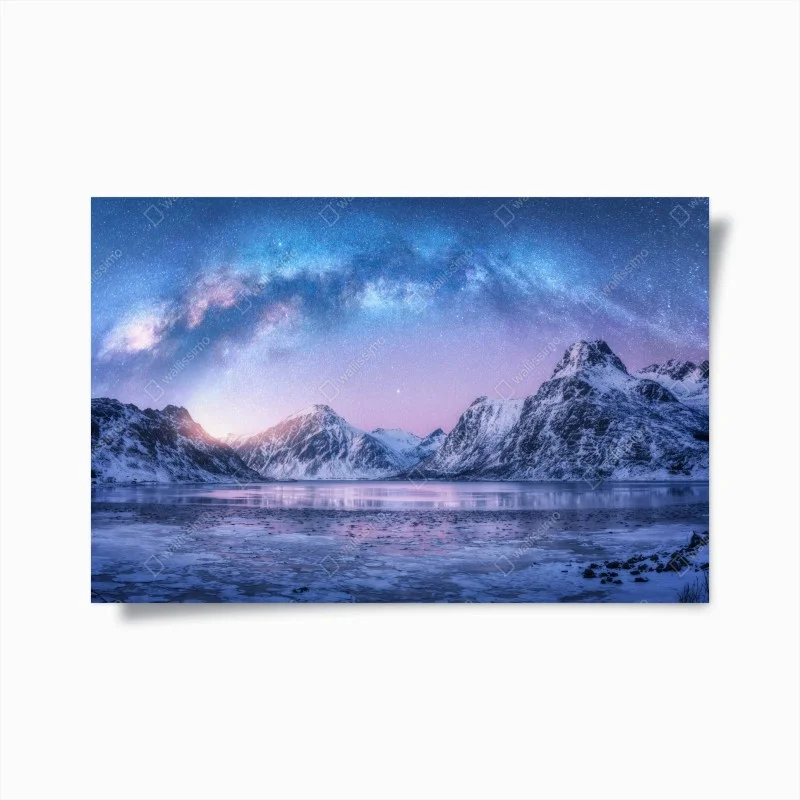Poster serene arctic mountain night under the milky way