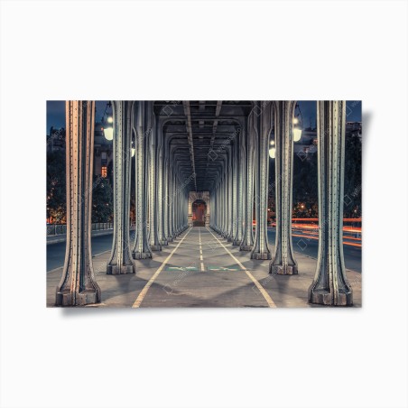 Poster symmetrical iron bridge corridor at night • Wallissimo®