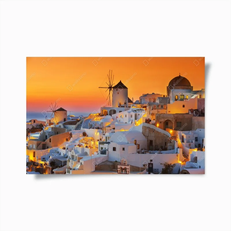 Poster golden sunset over Oia, Santorini