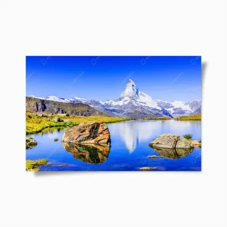 Poster Matterhorn reflection at Stellisee, Zermatt • Wallissimo®