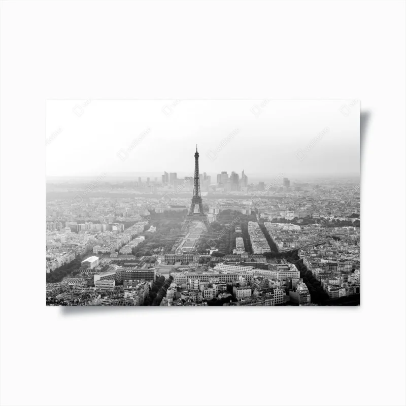 Poster elegant Eiffel Tower aerial skyline in grayscale