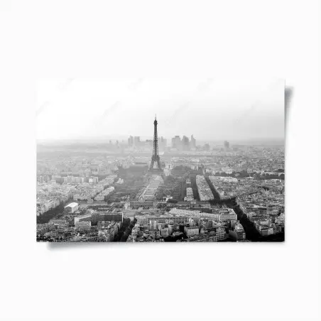 Poster elegant Eiffel Tower aerial skyline in grayscale • Wallissimo®