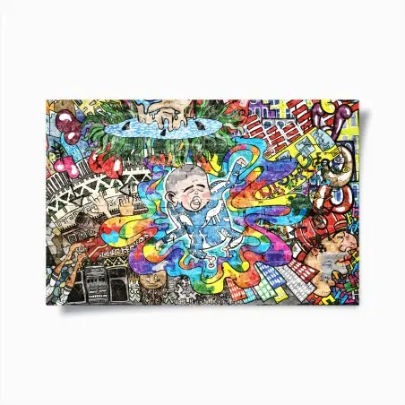 Poster colorful graffiti mural with dreaming child • Wallissimo®