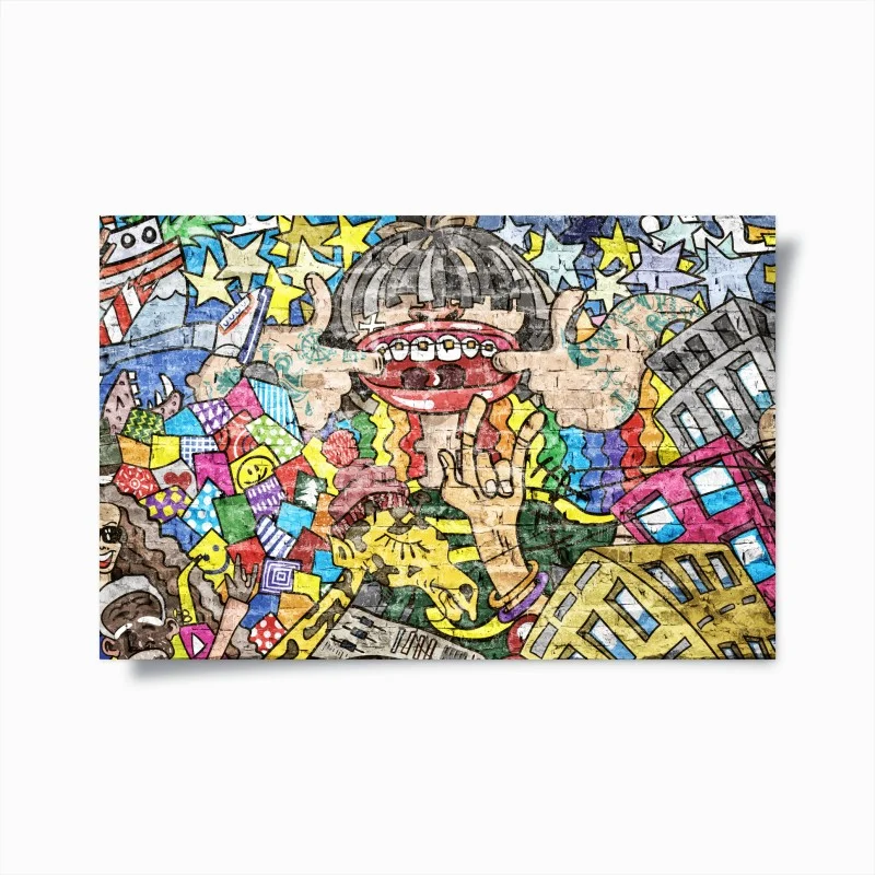 Poster colorful graffiti mural with playful character