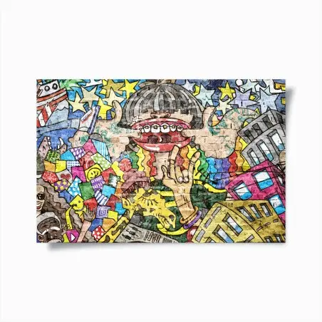 Poster colorful graffiti mural with playful character • Wallissimo®