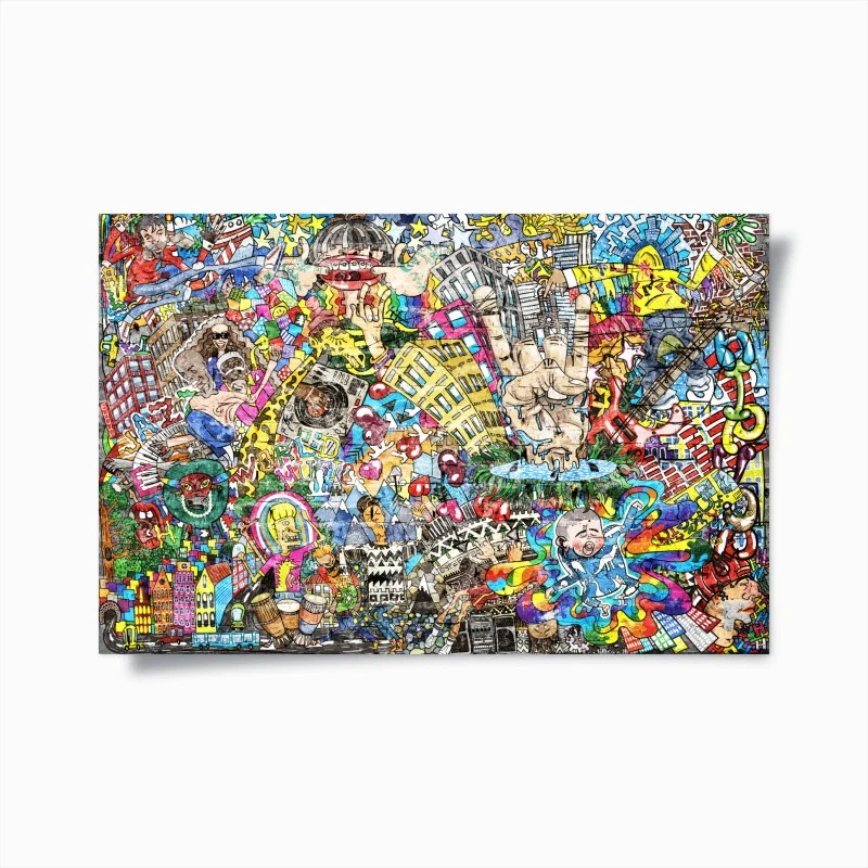 Poster colorful urban music mural collage