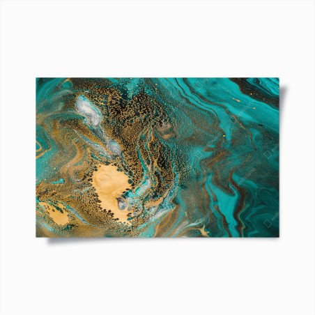 Poster turquoise and gold fluid swirl • Wallissimo®