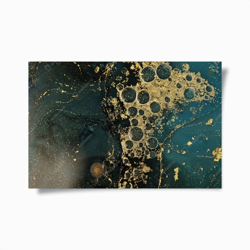 Poster turquoise and gold abstract marbled texture