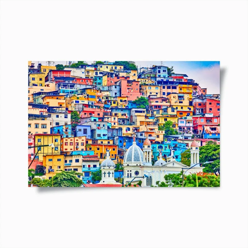 Poster colorful houses of Las Peñas on Santa Ana Hill, Guayaquil
