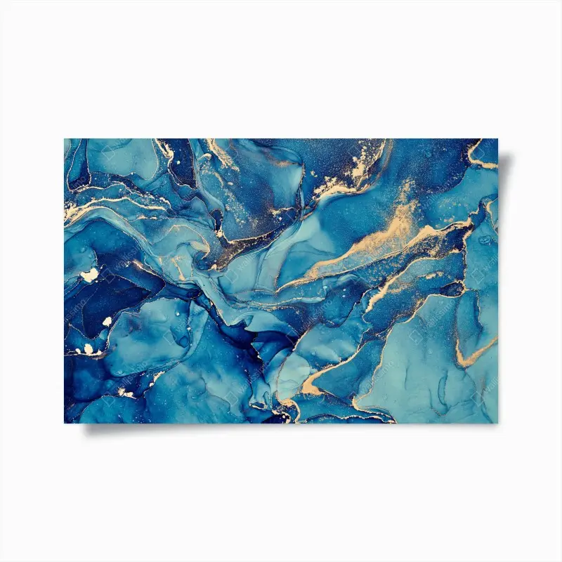 Poster ocean blue and gold fluid abstract
