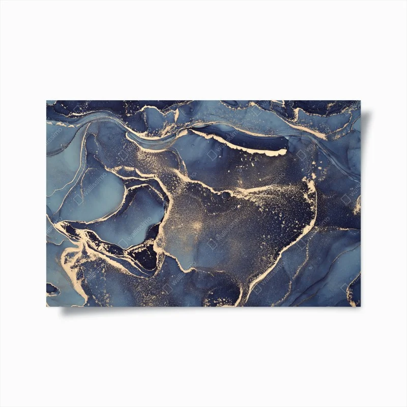 Poster dreamy navy and gold fluid art