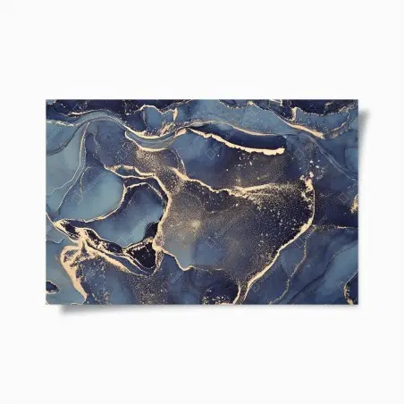 Poster dreamy navy and gold fluid art • Wallissimo®