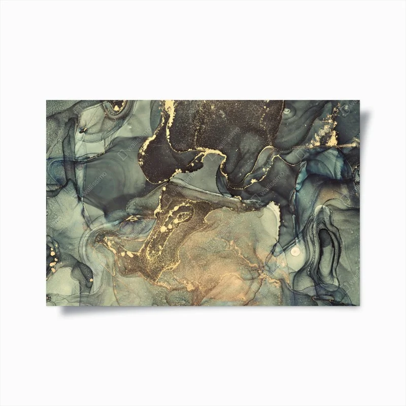 Poster turquoise and gold fluid abstract art