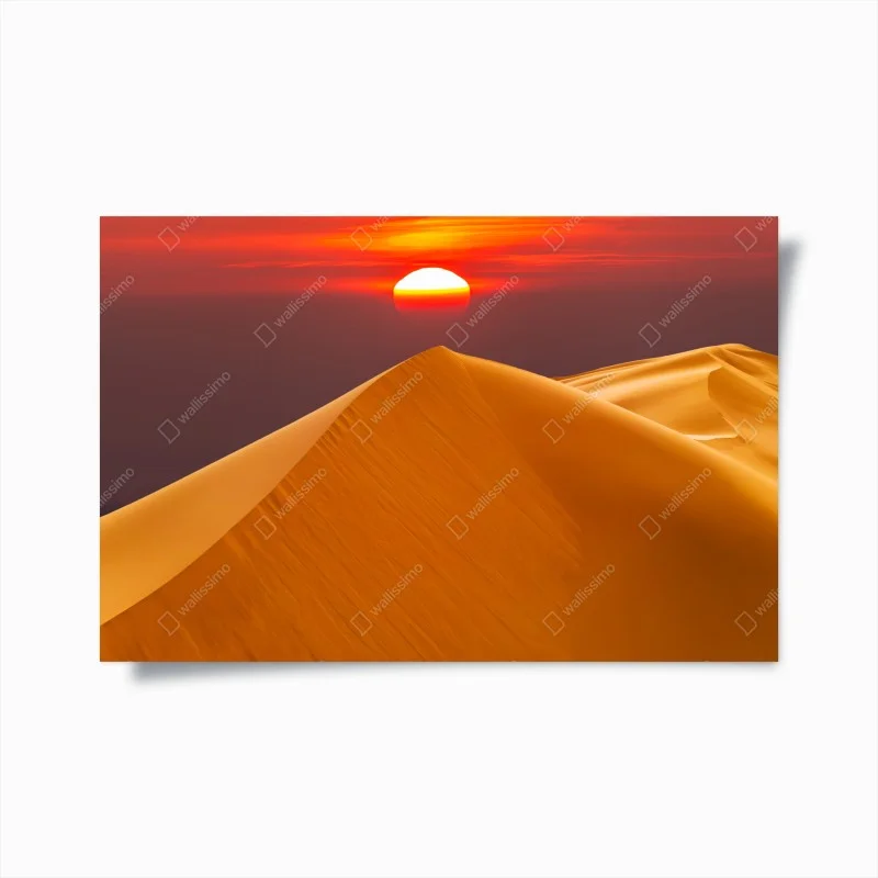 Poster golden desert sunset over sand dunes