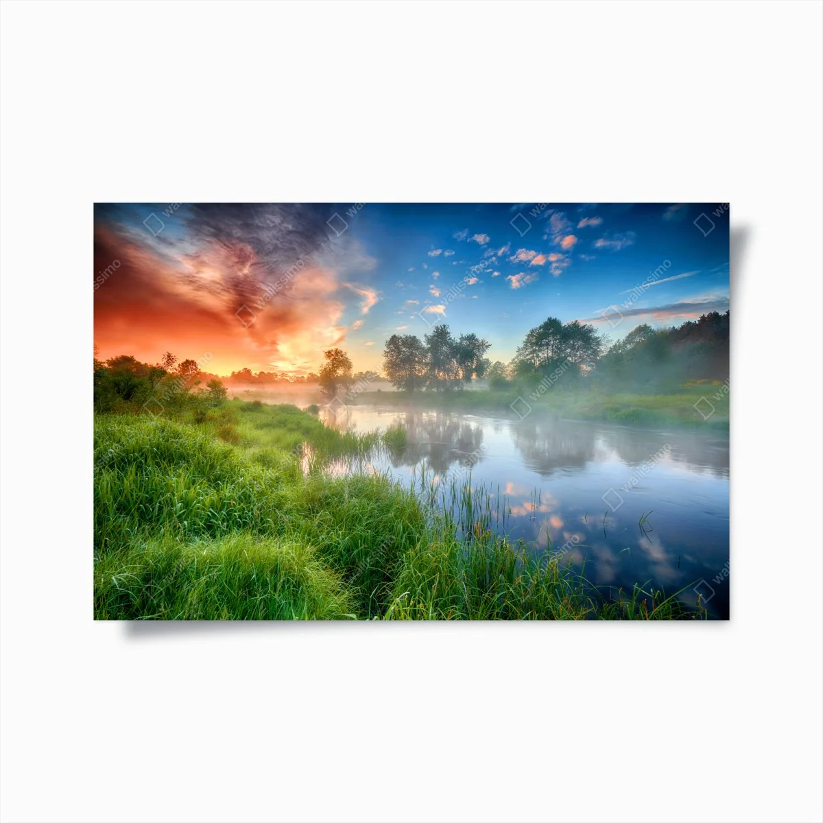 Poster sunrise mist over riverbanks • Wallissimo® Poster sunrise mist over riverbanks • Wallissimo®