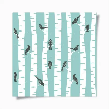 Poster turquoise birch forest with birds • Wallissimo®