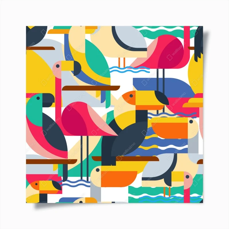 Poster tropical geometric birds pattern