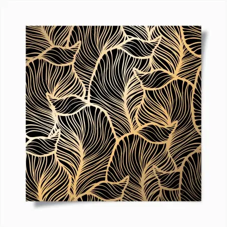 Poster golden leaf pattern on black • Wallissimo®