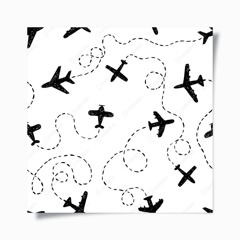 Poster hand-drawn airplane seamless pattern