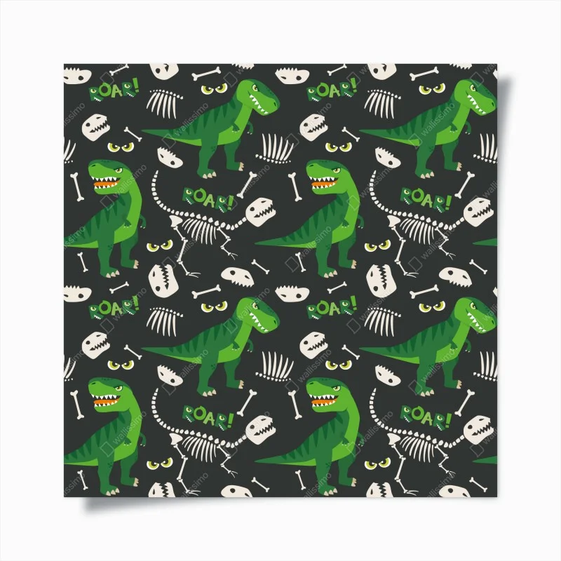 Poster playful green t-rex pattern