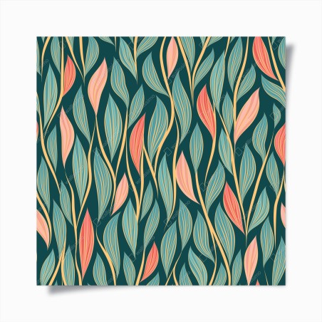Poster botanical leaf pattern in teal and coral • Wallissimo®