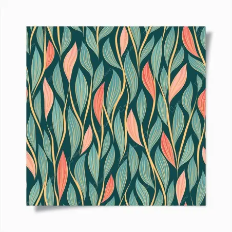 Poster botanical leaf pattern in teal and coral • Wallissimo®